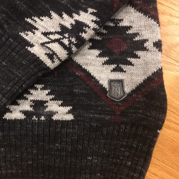 Mens TRASH NOUVEAU Aztec Tribal Black Gray Burgundy Toggle Shawl Neck Sweater M - Picture 14 of 16